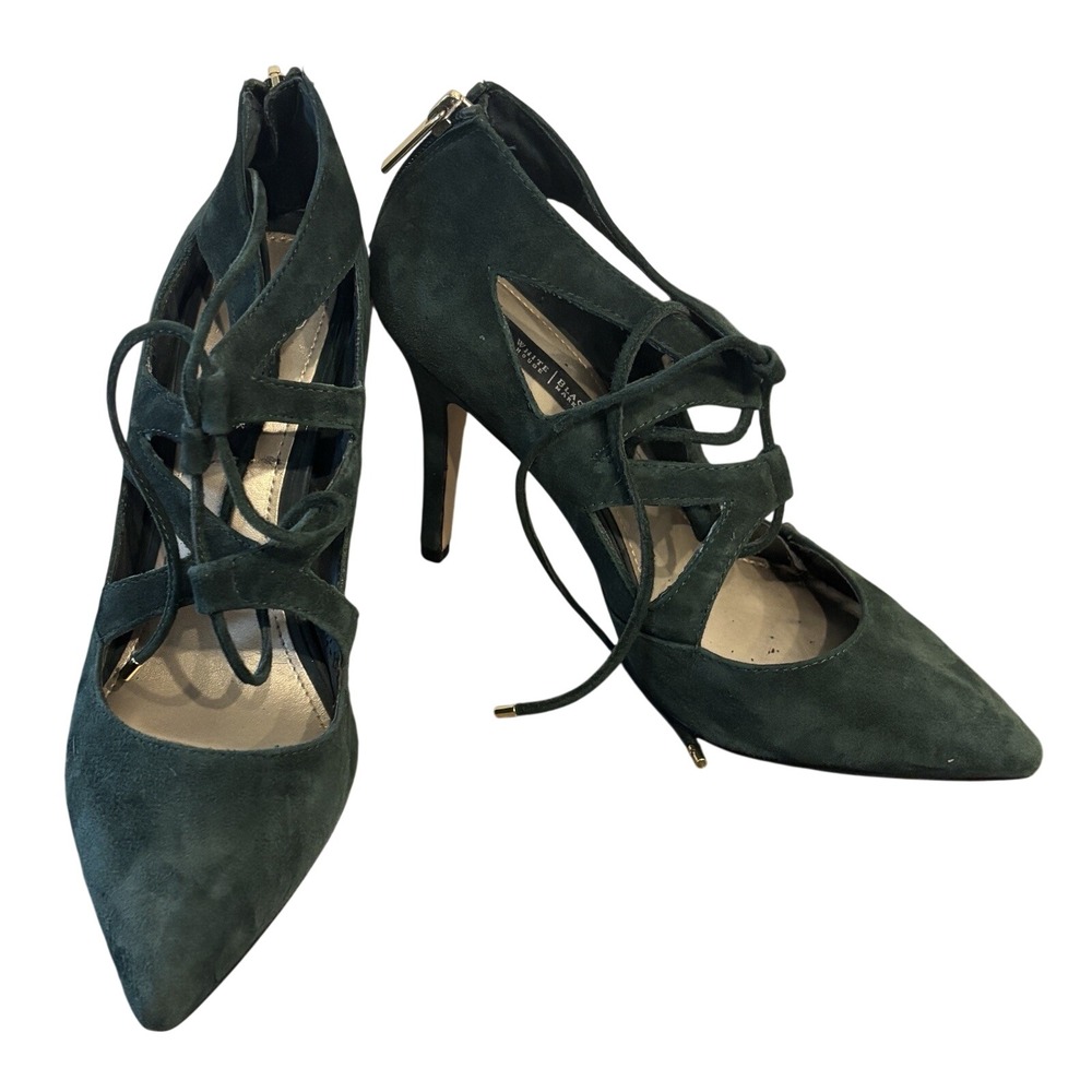 White House Black Market Dark Green Suede Lace Up Heels Women's Size 7.5M